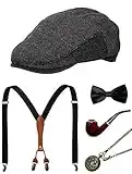 Zivyes 1920s Mens Costume Peaky Blinders Gatsby 1950s Fedora Hat Suspenders Bow Tie Pocket Watch