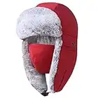 GADIEMKENSD Winter Trapper Hat for Men Warm Russian Ushanka for Women Snow Skiing Hunting Trooper Hat with Ear Flaps Chin Strap Windproof Mask Faux Fur Aviator Bomber Hat Cold Weather Caps Red XL