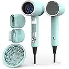 FUNTIN Hair Dryer, Blow Dryer with diffuser Brush Comb for Women 4C hair Ionic Powerful 1800w Tiffunny Blue