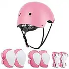 Jim's Store Casque Protection Enfant Trotinette Vélo Protection Roller Enfant Casque Ajustable Coudières Genouillère Protège-Poignets Ensemble de Protection Skateboard Enfant Velo Roller Patin Rose