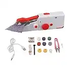 Sewing Machine Portable Hand Held Sewing Device Mini Handheld Sewer Machine for Beginners Home DIY and Travel (Red)