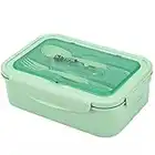 Scatole bento, Scatola da Pranzo in Plastica, Porta Pranzo da 1000 ml con 3 scomparti e posate (forchette e cucchiai) sigillati e resistenti alle perdite, per forni a microonde e lavastoviglie (Verde)