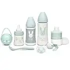 Suavinex Set Premium Regalo Recién Nacido con Biberón 150ml, Biberón 270ml y Biberón 360ml, Dosificador de leche, Chupete fisiológico desde 0 hasta 6 meses, Portachupetes, Broche y Cuchara,Color Verde