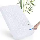 Biloban Quilted Bamboo Crib Mattress Protector, 100% Waterproof Crib Mattress Cover, Absorbent, Breathable, Premium Hypoallergenic Fitted Cover with Extra Padding 52'' x 28'' x 9'', White