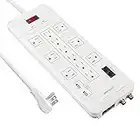 OviiTech 12 Outlet All-In-One Mountable Surge Protector Power Strip with2 USB Charging Ports(3.1A Total and Phone/Ethernet/Coax Protection,6 Foot Heavy Duty Extension Cord,4380 Joules,White,ETL Listed