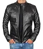 Black Cafe Racer Jacket - Leather Jacket For Men | [1100123] Black Dodge, M