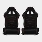 MODAUTO Asiento Deportivo Coche,Semibaquet Ajustable,de Tela,Adaptable para Coches,Ríeles incluidos,Conductor y Pasajero, para Coche y Simulador de Conducción,Modelo N190LR,Negro y Cosutra Roja U