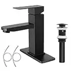 Homikit Black Bathroom Faucet with Sink Pop Up Drain, Stainless Steel Bathroom Faucets for Sink 1 or 3 Holes, Matte Black Vanity RV Lavatory Faucet with Single Handle, Deck Plate, Water Supply Hoses