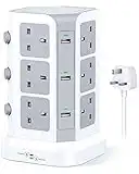 Tower Extension Lead by KOOSLA, [13A 3250W] Surge Protector - 12 AC Outlets & 6 USB Ports Multi Plug Socket Power Strip with Heavy-Duty Extension Cable 2m for Home, Office White