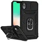 Case For iPhone XR Cover Military-Grade Drop Shockproof Upgrade Protects Camera Sliding Cover for Peep Protection Support Magnetic Car Mount 360°Ring Apple Cover (2022 release) (Black)