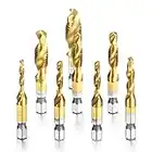 Camtek 8 piezas combinado Titanio brocas rosca HSS 1/4 Vástago HSS Tornillo Manual MétricoTornillos de Taladro Chapado de titanio Color cobre