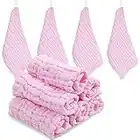 ABirdon 10 Pz Mussole Asciugamani Bambini, Cotone Organico Naturale Asciugamano Viso Neonato, 30cm*30cm Extra Morbidi Asciugamani da Bagno per Pelli Sensibili (Rosa)