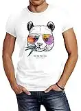 Neverless® Herren T-Shirt Panda Bär Aufdruck Tiermotiv Fashion Streetstyle weiß XL