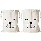 2Pc Sac à Linge Grand Sac à Ling en Toile avec Cordon Drawstring Sac de Rangement pour Vêtement Jouets Voyage Maison Randonnée Sleep & Smile Bear 60 x 48CM