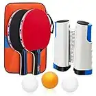 Baozun Juego de raquetas de ping pong de mesa con 2 raquetas de ping pong, 3 pelotas, red extensible y bolsa