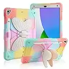 for iPad 9th 8th 7th Generation Case with Kickstand Butterfly Wings Pencil Holder, iPad 10.2 Case Heavy Duty Hard Rugged Protective Cover Kids Girls for iPad 9th/8th/7th Gen (2021/2020 / 2019)