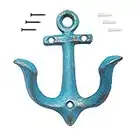 Vintage Rustic Cast Iron Nautical Anchor Design Wall Hooks Coat Hooks Rack, Decorative Wall Mounted Antique Shabby Chic Metal Home Bath Room Towel Coat Hooks Hanger (Blue)