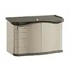 Rubbermaid Split-Lid Resin Weather Resistant Outdoor Storage Shed, Olive and Sandstone, for Garden/Backyard/Home/Pool