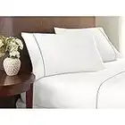 NORA HOME Juego de Sabanas Saten Algodon Organico de 280 Hilos Blanco Cama de 150 x 190/200 con Pespunte y Ribete Gris