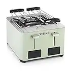 Vitinni Four Slice Toaster | Pastel Green | Extra Wide Slots | White LCD Display | Bun & Croissant Warmer | Te Verde