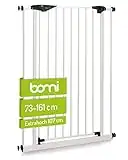 BOMI extra hohes Baby Schutzgitter Treppe 73-161 cm | Ohne Bohren | Schließt automatisch | Gittertür aus Metall Weiss | Stabile Baby Schutzgitter Tür für Kindersicherheit | Treppen Türgitter