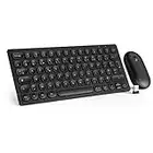 Mini Clavier Souris sans Fil, 2,4GHz Ultra-Mince Portable Clavier sans Fil avec 12 Touches de Fonction, Silencieux Souris avec 1600DPI, Français AZERTY, pour Windows, Mac, Chrome OS, PC, Laptop-Noir