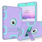 BENTOBEN iPad Air 2 Case, iPad Air 2nd Generation Case, iPad Case Air 2, Three Layer Heavy Duty Hybrid Hard PC Soft Silicone Bumper Rugged Shockproof Kickstand Full Body Protective Kids Man Women Cover for iPad Air 2, Purple/Green