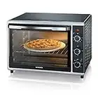 SEVERIN Horno tostador con función de convección, mini horno tostador con grill y bandeja, horno pequeño con piedra para pizza y asador giratorio, 1800 W, 42 L, negro, TO 2058