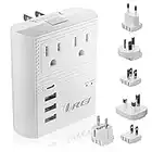 OREI World Travel Plug Adapter M8 Max, 3 USB + Pd 18W USB-C Input - 2 USA Outlets - Attachments for Europe, Asia, China, Japan, Africa - Perfect for Cell Phones, Tablets, Cameras and More