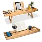 Navaris Vassoio Vasca Colazione Letto - Mensola Vasca da Bagno in bambù - Mensola Allungabile 75cm-108cm con Leggìo Integrato Vani Laterali - Legno