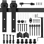 6.6 FT 200cm Black Barn Door Hardware Kit with Handle, Steel Sliding Track 200cm Roller Door Hardware Black Antique Handle Included