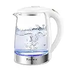 Topwit Electric Kettle Glass Electric Tea Kettle, 2L BPA-Free Hot Water kettle, Stainless Steel Inner Lid and Bottom Water Warmer, Fast Heating with Auto Shut-Off and Boil Dry Protection, White