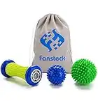 Rodillo de Masaje, Fansteck Masajeador de Pies y Manos, Masajeador ergonómico para aliviar dolor de Fascitis Plantar, músculo, cervical, muñecas y etc. Con 2 Pelotas Masaje. Material Seguro Duradero.