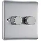 BG Electrical Double Dimmer Intelligent Light Switch, Brushed Steel, 2-Way