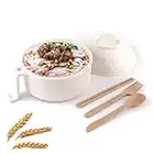 QQ CAT 7Pcs Ramen Bowl Set Noodle Soup Plastic Bowl Set Reusable Microwave Ramen Cooker with Cutlery for Kitchen College Dorm Room Essentials Apartment Essentials-Beige, 33oz+16.9oz