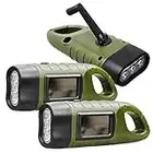 REKALRO Lampe de poche rechargeable à manivelle LED 3 pièces, lampe de poche solaire avec boucle de randonnée, lampe de poche dynamo, manivelle de lampe de poche pour camping/urgence (Vert)