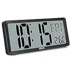 XREXS Grande Horloge Numérique avec Télécommande, Horloge Digitale LED Auto DST, Horloge Murale Digitale à Luminosité Réglable, avec Température/Réveil/Date/Jour de la Semaine (8 Langues)(Noir)