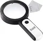 BUSATIA Magnifying Glass 30X, 18LED Handheld Magnifying Glass with Light, 4in Large Glass Magnifier with 3 Modes, Illuminated Magnifying Glass for Reading, Hobbies - with a Lens Cloth (White + Black)