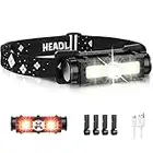 OMOUP LED Headlamp Rechargeable, 2000LM Super Bright Head Light Waterproof Head Torch with Red Flash Light, Adjustable Headlamp LED Rechargeable, 7 Modes Hands-Free Flashlight for Camping, Working