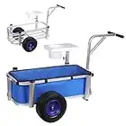 AESRAOU Beach Fishing Cart with Big Rugged Wheels for Sand Heavy Duty Beach Wagon Outdoor Fishing Rolling Wheel Wagon (Blue)