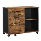 VASAGLE Caisson 3 tiroirs,Meuble Rangement Bureau avec Compartiments Ouverts,Sideboard, pour Format A4, Documents, Support d'imprimante, Style Industriel, Marron Rustique et Noir OFC041B01