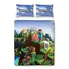 Minecraft Parure de lit Double Officielle | Parure de lit réversible Double Face avec taies d'oreiller Assorties | Character World Brands Gaming | Polycoton