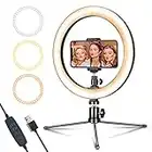 LED Dimmable Desk Makeup Ring Light 10" with Tripod Stand & Phone Holder for Live Streaming & YouTube Video,Photography, Shooting with 3 Light Modes & 10 Brightness Level