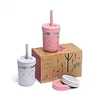 Elk and Friends Stainless Steel Cups | Mason Jar 10oz | Kids & Toddler Cups with Silicone Sleeves & Silicone Straws with Stopper | Sippy Cups, Spill Proof Cups for Kids, Smoothie Cups