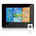 Wireless Weather Station Indoor Outdoor Thermometer, Home Digital Wireless Color Forecast Station Temperature and Humidity Monitor Alerts, Barometer, Clock - Black