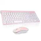 Pink Wireless Keyboard and Mouse Combo, cimetech Compact Full Size Pink Wireless Keyboard and Mouse Set 2.4G Ultra-Thin Sleek Design for Windows, Computer, Desktop, PC, Notebook, Laptop-(Pink)