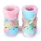 Dream Bridge Girls Booties Unicorn Kids Slippers Boots Rainbow with Colorful Warm Plush Fluffy Ankle Booties,Pink,12/13 UK Child