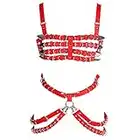 BBOHSS Harnais de Corps en Cuir pour Femme Soutien-Gorge Jarretière Ensemble Punk Gothique Danse Carnaval Costume Accessoires (Rouge)