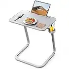 SAIJI Beistelltisch, Doppelnutzung betttablett Laptoptisch, Couchtisch, Stabilere Beistelltisch c Form, Nachttisch, Höhen Winkel verstellbar, mit Tablet Schlitz, Getränkehalter, 55 * 39cm