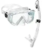 Phantom Aquatics Rapido Boutique Collection Clareza Three Window Tempered Glass Lens Mask Dry Snorkel Set, Great for Travel Mask Snorkel Combo (White) (RPDCMSC-WT_1)